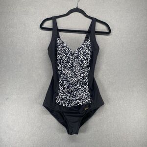 Lascana Venus Swimsuit Womens Size 10 Black White Ditsy Print Tummy Control Swim